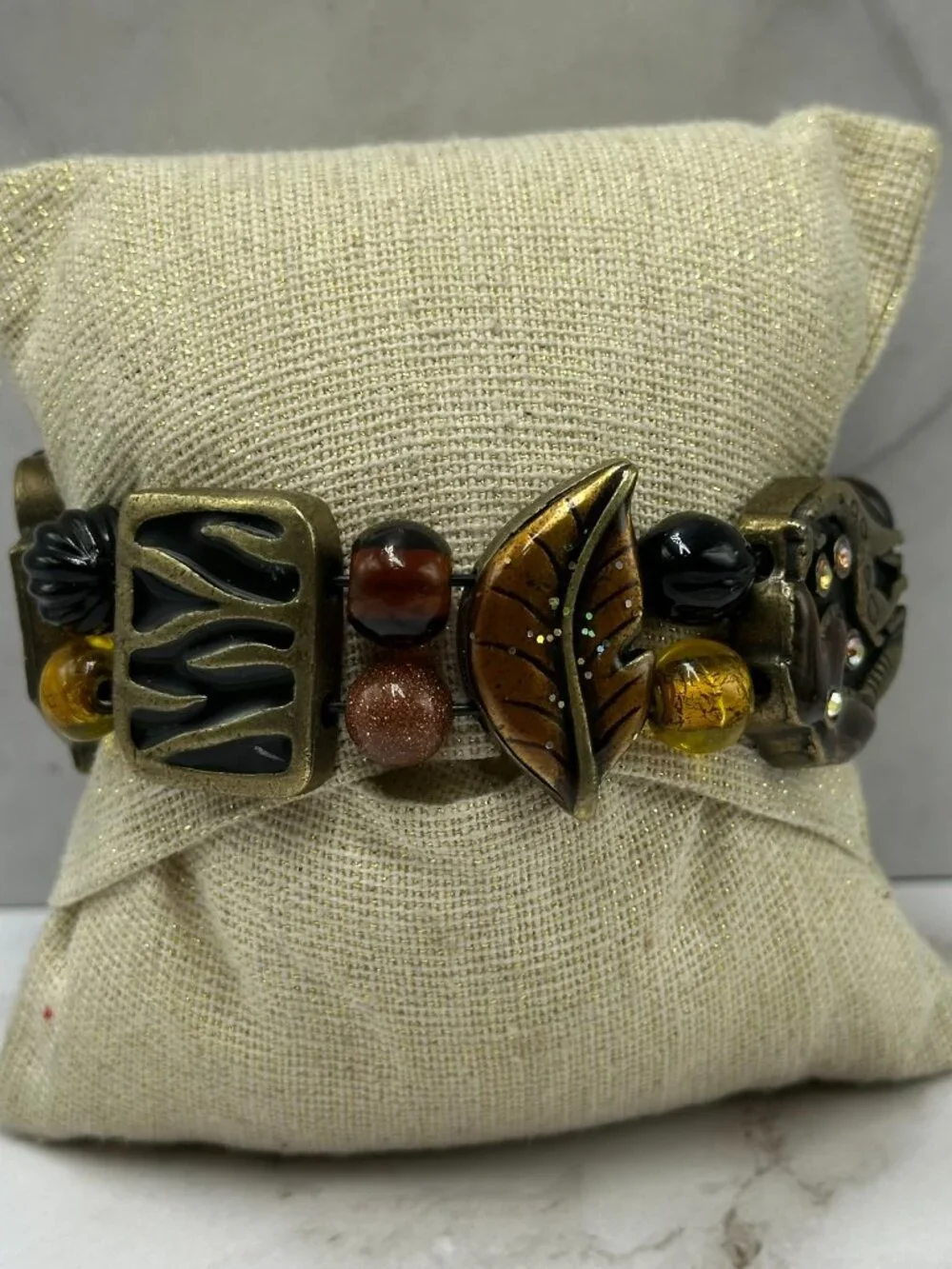 3/$30 Chico’s Watch Women Bronze Tone Elephant Beaded Stretch Bracelet